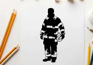 Silhouette of a firefighter in uniform and helmet