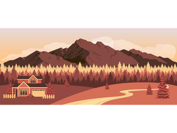 Sunset in mountains flat color vector illustration preview picture