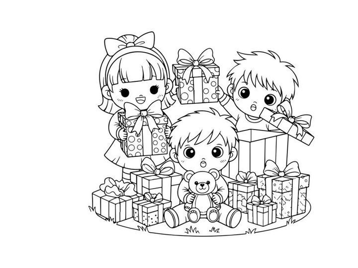 Children celebrating Christmas with gifts vector illustration
