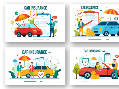 12 Car Insurance Vector Illustration