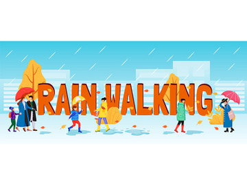 Rain walking word concepts flat color vector banner preview picture