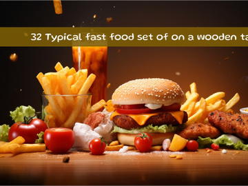 Typical fast food set of on a wooden table preview picture