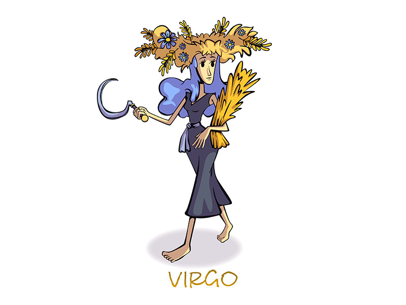 Virgo zodiac sign woman flat cartoon vector illustration