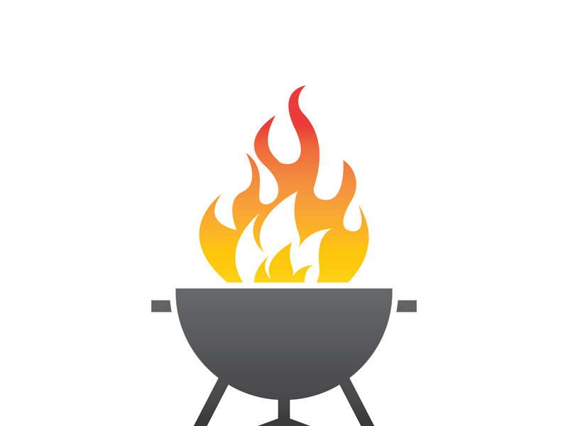 BBQ grill simple and symbol icon with smoke or steam logo vector illustration