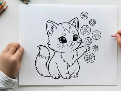 Cute white kitten with sushi vector illustration flat design