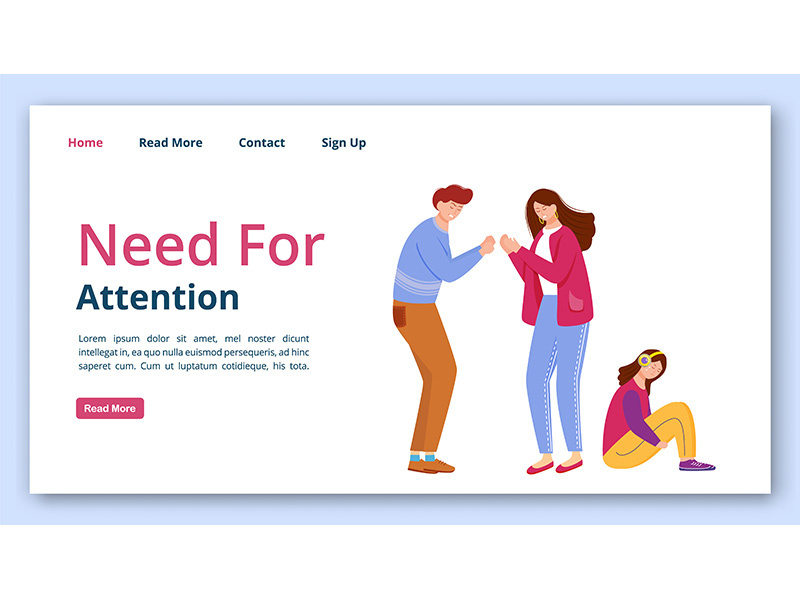 Need for attention landing page vector template