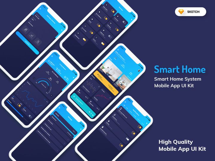 Smart Home Mobile App Dark Version (SKETCH)
