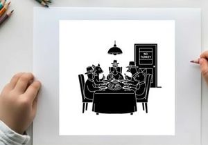 Silhouette of men in suits and hats at a formal dinner meeting
