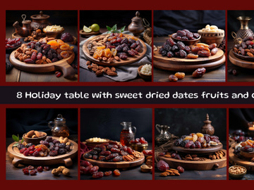 Holiday table with sweet dried dates fruits and cookies preview picture