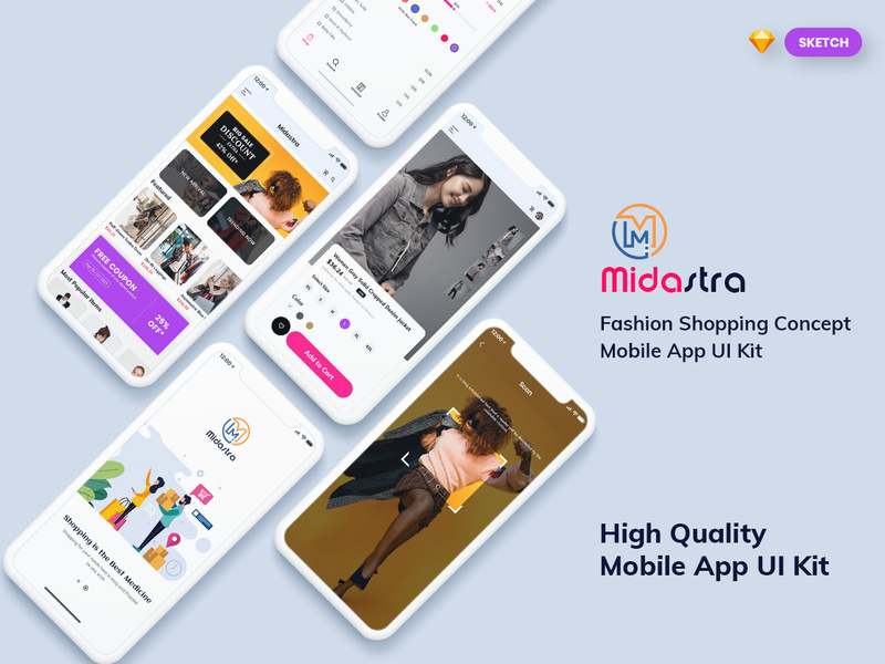 Midastra-Fashion Shopping Mobile App UI kit Light (SKETCH)