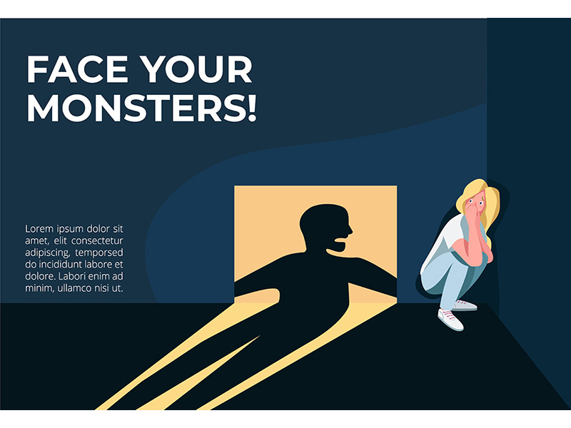 Face your monsters banner flat vector template