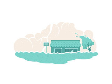 Flood natural disaster 2D vector web banner, poster preview picture