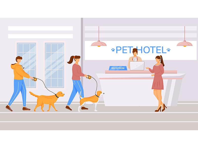 Pet hotel hall flat color vector illustration