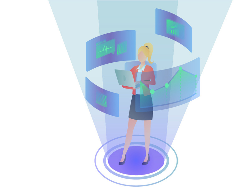 presentation financial of woman with hologram