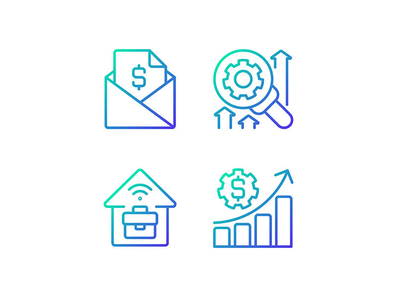 Company management structure gradient linear vector icons set
