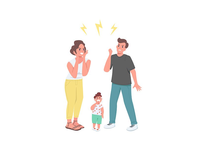 Arguing parents flat color vector faceless characters