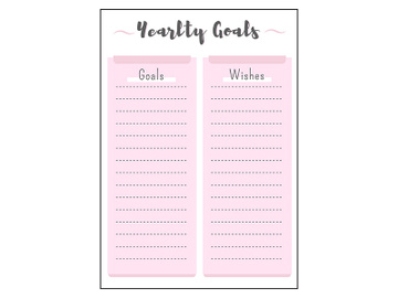 Yearly goals and wishes pink creative planner page design preview picture