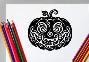 Ilustrasi Labu Hiasan Halloween dengan Pola Berpilin