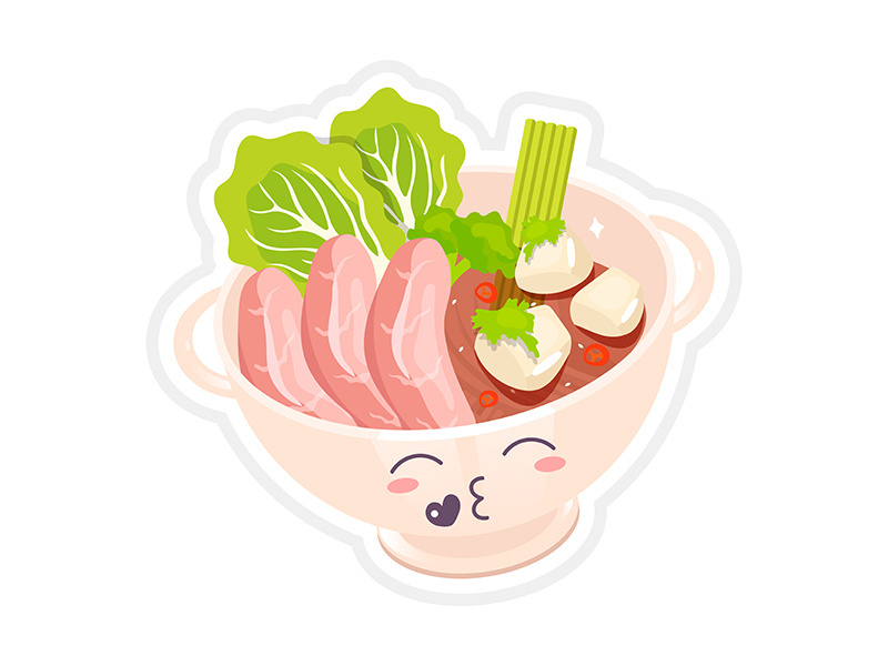 Chinese beef noodle soup cute kawaii vector character