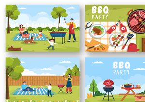 15 BBQ or Barbecue Cartoon Illustration