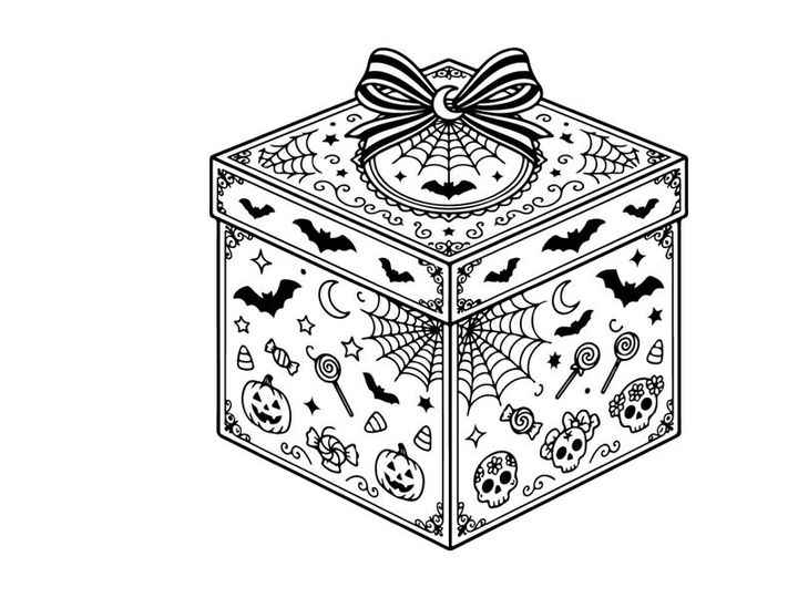 Caja de regalo dibujada a mano con intrincados patrones florales e insectos. Ilustración de empaque de regalo estilo vintage para fiestas y celebraciones.