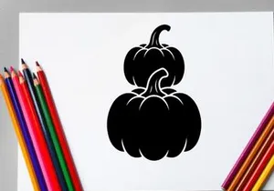Silueta de dos calabazas con tallos sobre fondo blanco