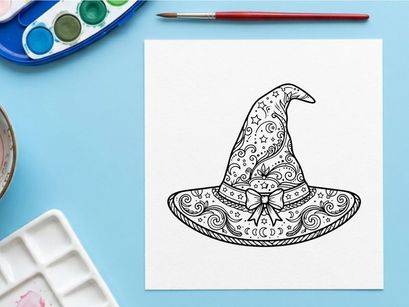 Elegant witch hat with ornate lace pattern for Halloween costume. Classic sorceress accessory featuring vintage embroidery and festive design.