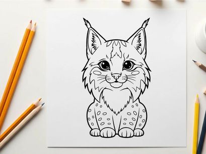 Cute lynx kitten sitting cartoon vector illustration flat design