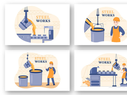 8 Steelworks and Hot Steel Pouring Illustration