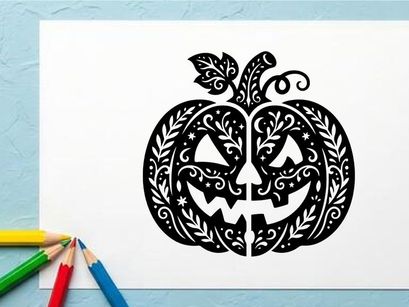 Decorative Halloween Pumpkin with Intricate Carving Design