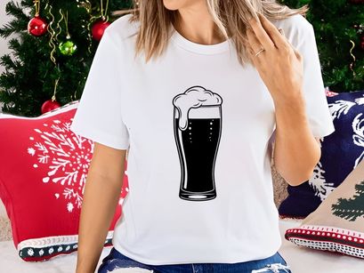 Foamy stout beer glass isolated black white illustration