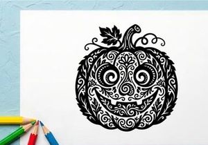 Intricate Halloween Pumpkin Tattoo Design for Body Art and Decor