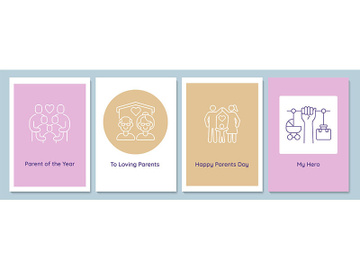 Celebrating parents day with family postcards with linear glyph icon set preview picture