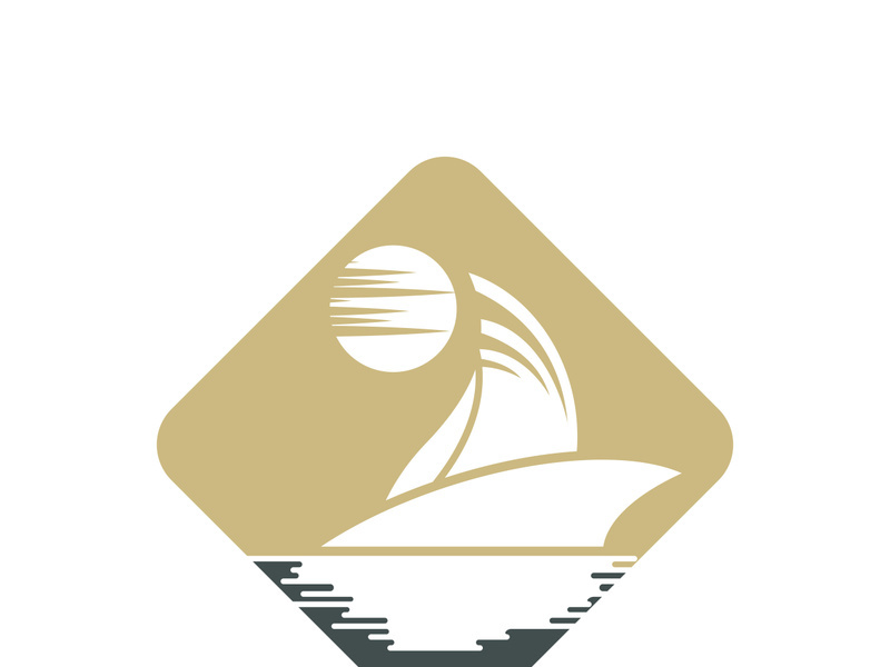 Sailboat boat on sea ocean wave with logo design simple ship