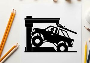 Silhouette of a car on a car lift in a garage silhouette