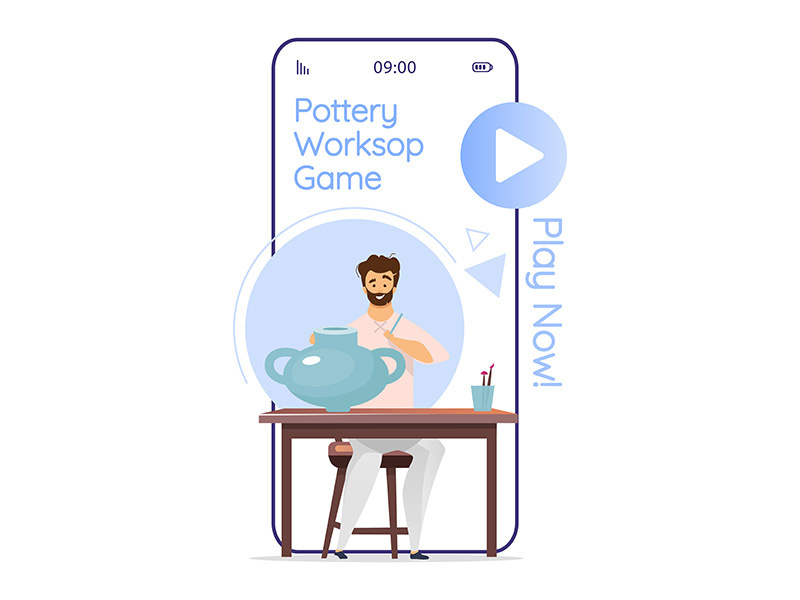 Pottery workshop game cartoon smartphone vector app screen