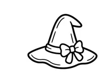 Topi penyihir bergambar tangan dengan pita. Ilustrasi aksesoris pesta klasik hitam putih untuk desain meriah.