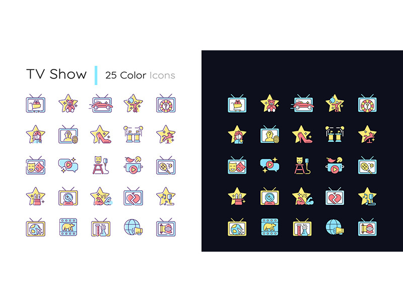 TV show light and dark theme RGB color icons set