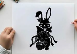 Silhouette of a cute bunny holding an easter basket