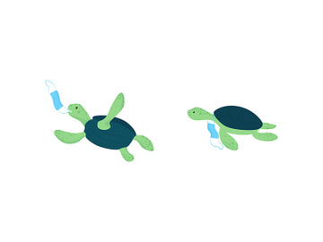 Water turtles flat color vector characters set preview picture