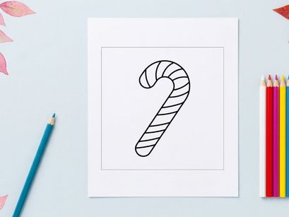 Candy cane line art illustration for Christmas holiday design and coloring page activity.