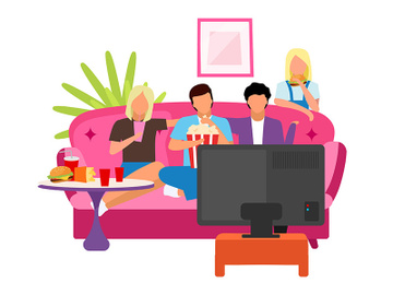Friends together watching movie flat illustration preview picture