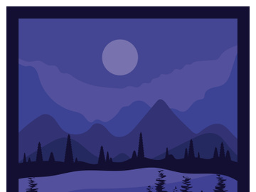 Beautiful landscape of mountains pine trees and moon design vector preview picture