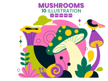 10 Mushrooms Vector Illustration preview picture