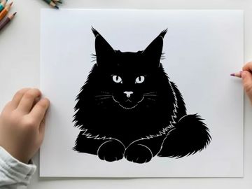 Silhouette of a black cat with chain around neck and paws preview picture
