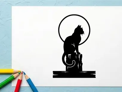 Silhouette of a Howling Wolf with Full Moon in Night Sky