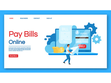 Pay bills online landing page vector template preview picture