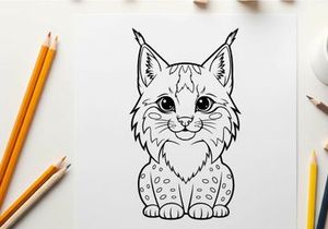 Cute lynx kitten sitting cartoon vector illustration flat design