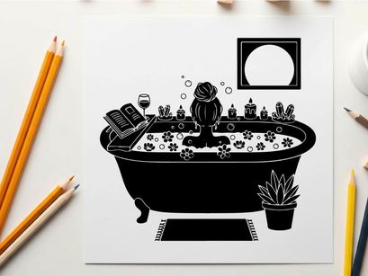 Silhouette of a woman relaxing in a bubble bath