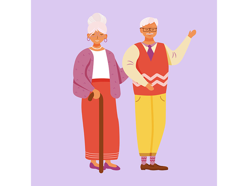 Aged smiling man and woman flat vector illustration